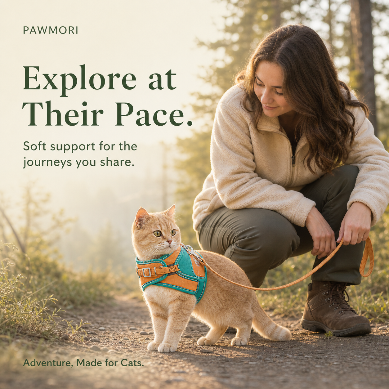 Pawmori Soft Reflective Cat Harness & Leash Set