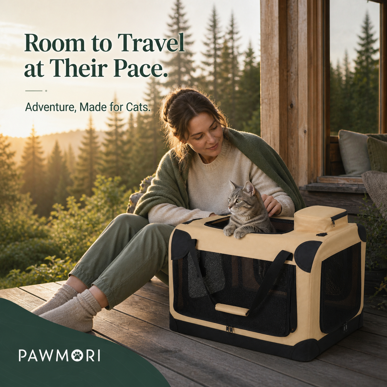 Pawmori Large Foldable Cat Carrier for Car Travel