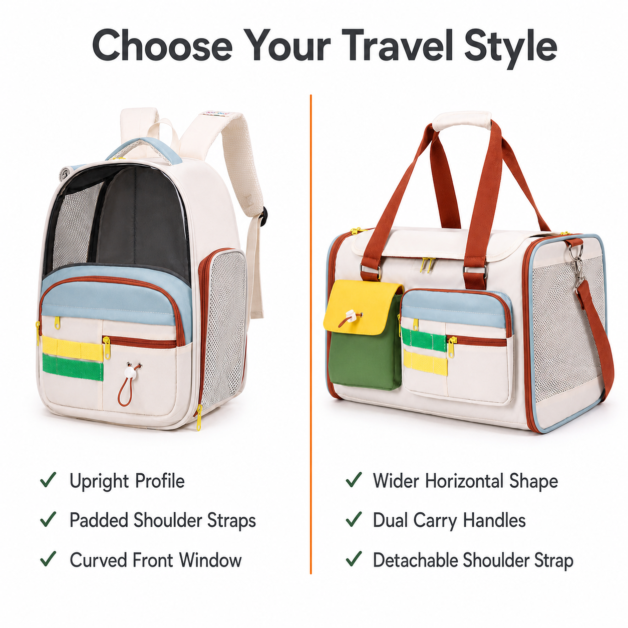 Pawmori Colorblock Cat Carrier — Backpack or Travel Tote