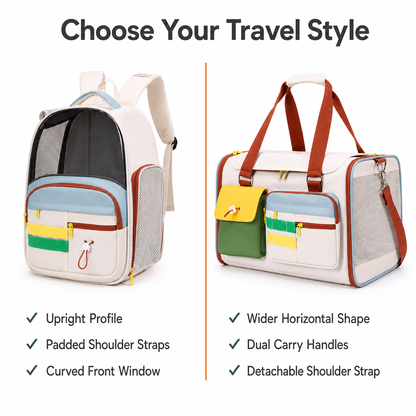 Pawmori Colorblock Cat Carrier — Backpack or Travel Tote