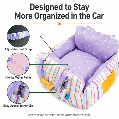 Pawmori Padded Cat Car Travel Bed with Cooling Mat