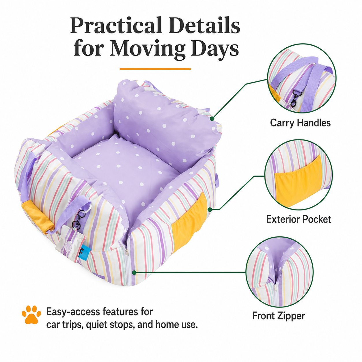 Pawmori Padded Cat Car Travel Bed with Cooling Mat