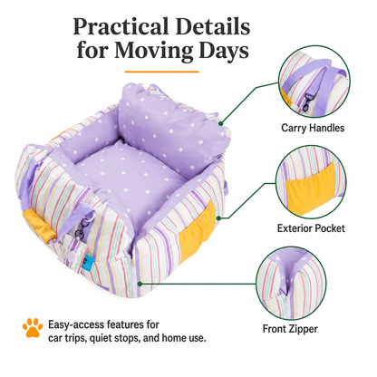 Pawmori Padded Cat Car Travel Bed with Cooling Mat