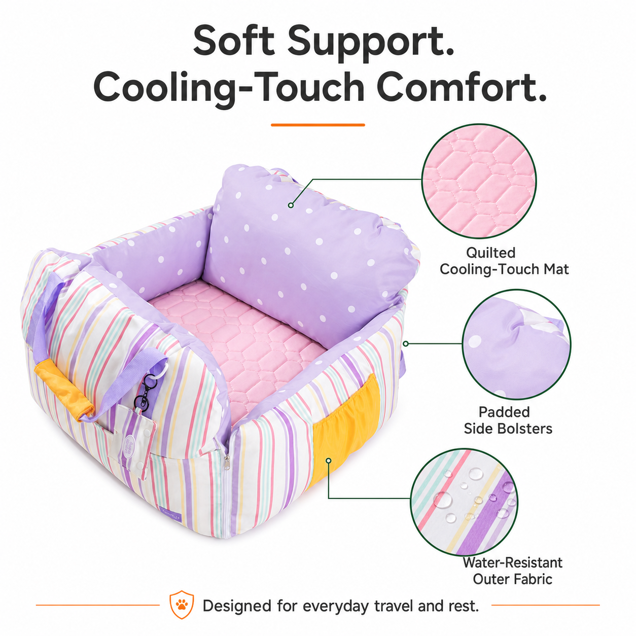 Pawmori Padded Cat Car Travel Bed with Cooling Mat
